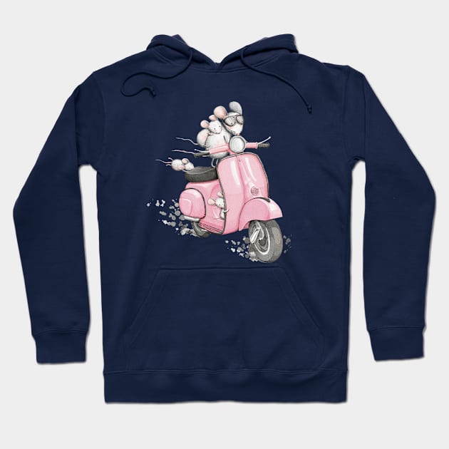 Mice with a classic vintage scooter. Hoodie by Magic Mouse Illustration